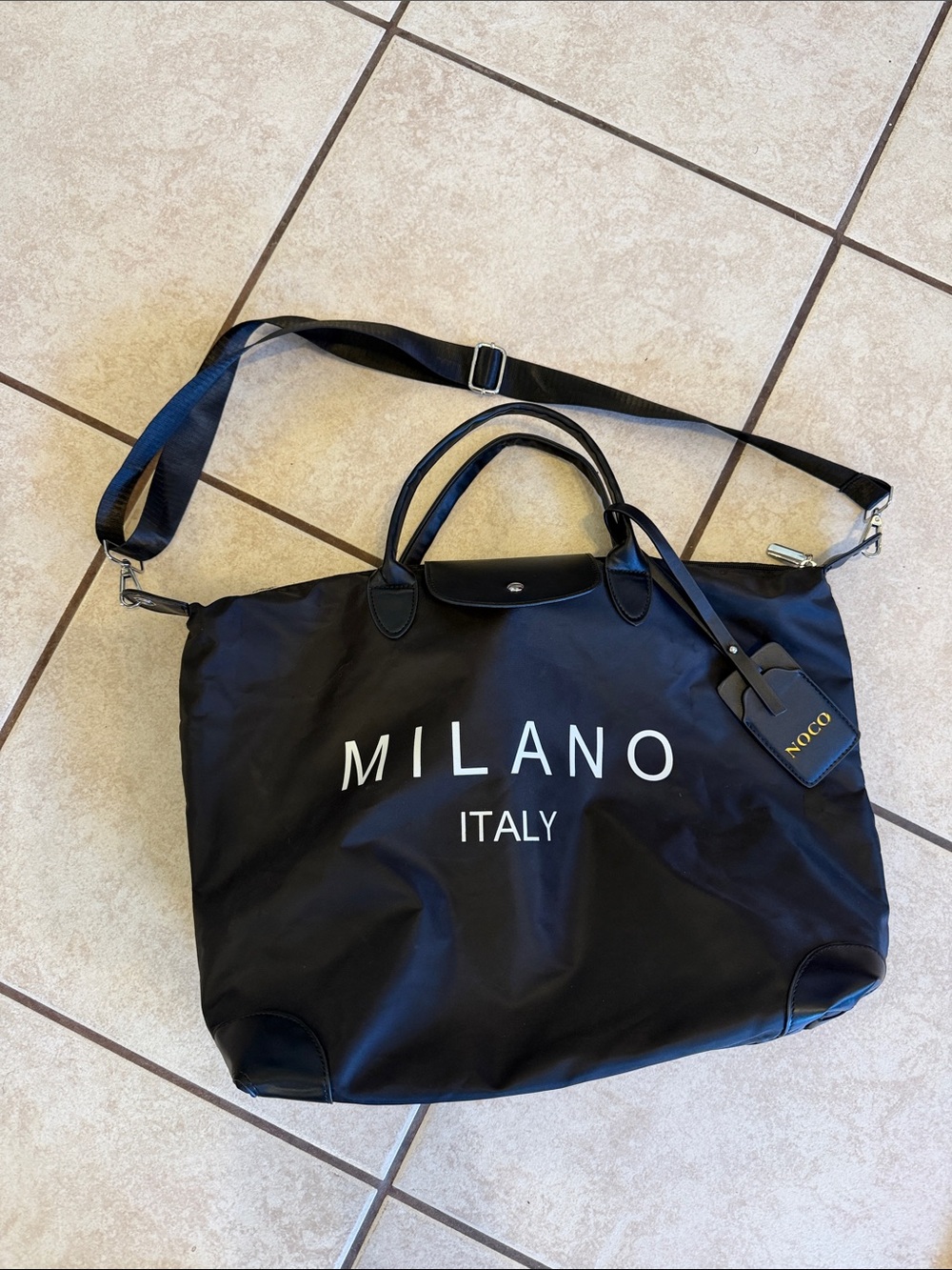 MILANO Italy Black Travel Tote with Removable Strap